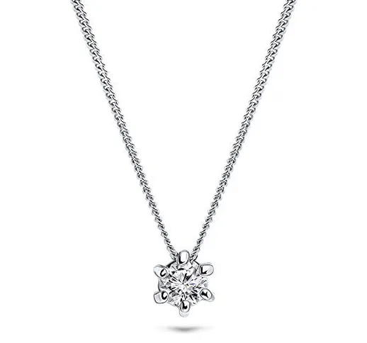 Miore Collana da donna con ciondolo solitario in oro bianco 14 carati 585, 0,08 ct, lunghe...