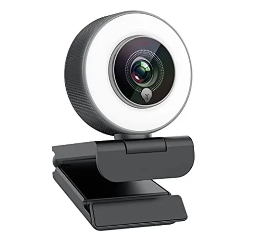 Angetube Full HD 1080p Webcam Luce ad Anello Regolabile Incorporata e Telecamera Web in St...