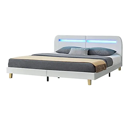 [en.casa] Struttura Letto Imbottito a Testata Alta Arrotondata con Illuminazione a LED e T...