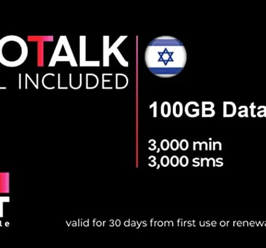 HOT MOBILE - SIM Card Prepagata, Israele, 100 GB, 3000 minuti, 3000 SMS, 4G | LTE, Attivaz...