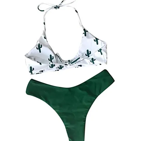 Innerternet Costume da Bagno Bikini Donna Due Pezzi con Stampa Cactus Sexy Hot Push up Sli...