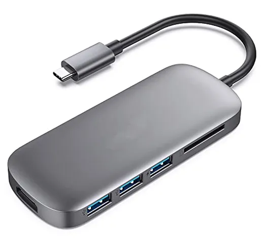 Hub USB C,adattatore multiporta con 4K da USB C a HDMI,3 porte USB 3.0,lettore di schede S...