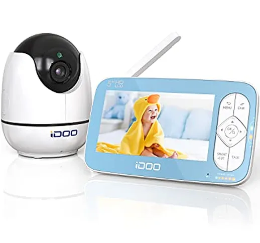 iDOO Video baby monitor, display HD da 5 pollici 720P reali con videocamera e audio, conve...