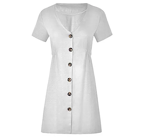 New Printed V-Neck Single-Breasted Short Sleeve Floral Dress skirt-7726-3_M