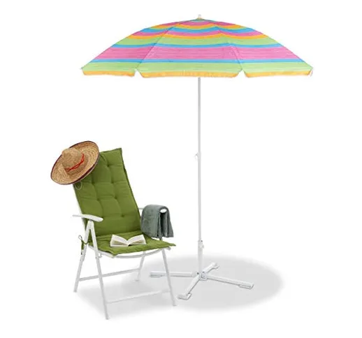 Relaxdays Ombrellone da Spiaggia & Giardino, Altezza Regolabile, Allungabile, Telo anti UV...