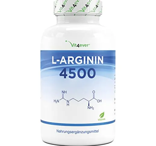 L-Arginina - 365 capsule vegane - Premium: 4500 mg di L-Arginina pura per dose giornaliera...