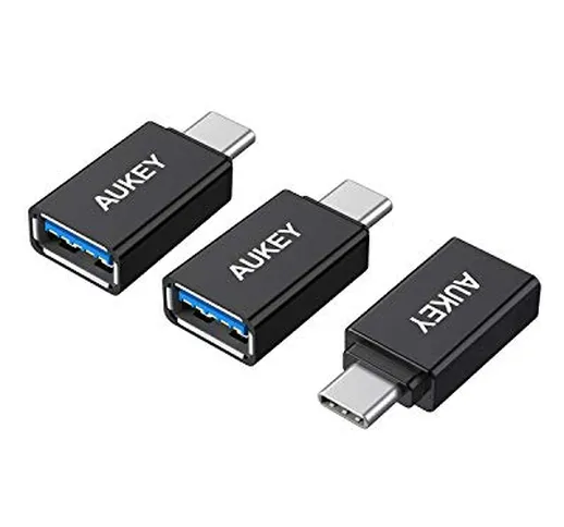 AUKEY Adattatore USB C a USB 3.0 [OTG - 3 Pezzi] Adattatore Tipo C a USB A, Adattatore Ric...