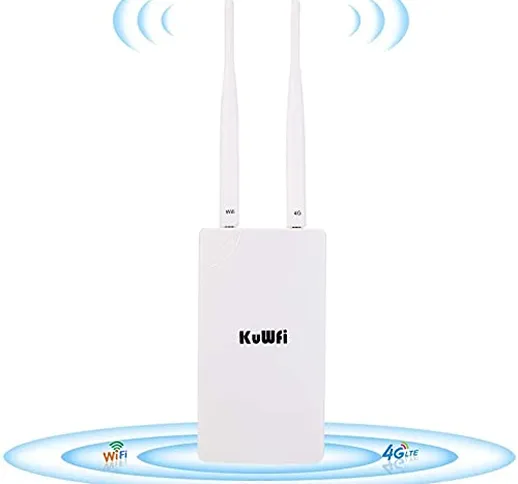 KuWFi - Router 4G mobile Wi-Fi, 300 Mbps Wireless Outdoor CPE 4G LTE Router Cat4 Waterproo...