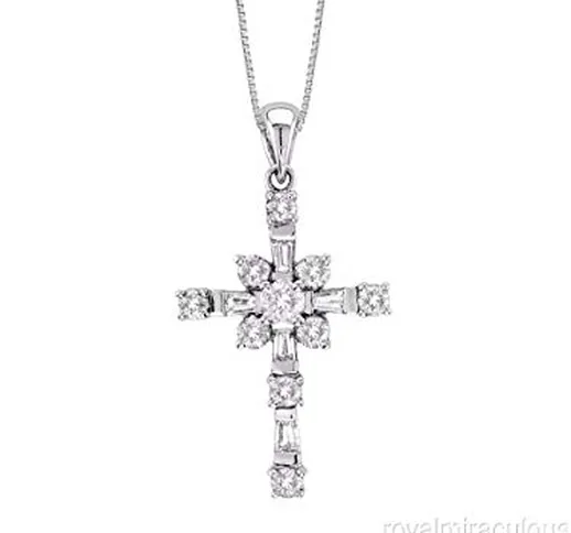 Diamond Cross ciondolo in oro bianco 14 K diamanti 1.06 carati peso totale