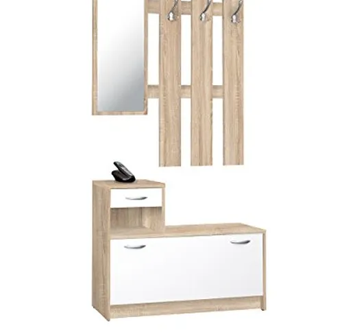 Avanti Trendstore Rudolf - Guardaroba da ingresso con specchio, 3 ganci appendiabiti e rib...