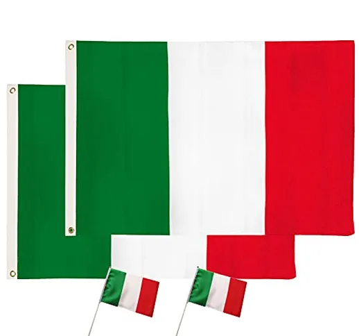Bandiere Italiana 90 X 150cm 2 Pezzi,con 2 occhielli in metallo,Contiene anche 2 bandiera...