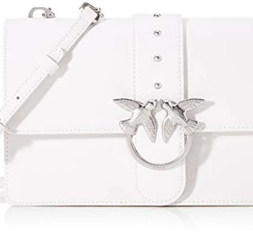 Pinko Love Classic Simply 1 Cl Pelle, Borsa a Tracolla Donna, Bianco (White), 7.5x16.5x27...