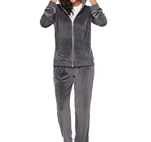 Aibrou Tuta Sportiva Donna Invernale con Cappuccio e Cerniera, Abbigliamento Sportivo Donn...