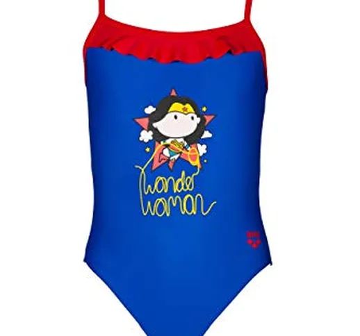 ARENA WB Wonder Woman Rouche Kids One Piece Swimsuit Costume da Bagno, Blu Neon-Rosso, 22...
