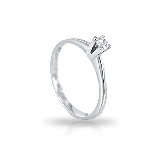anello solitario in oro bianco 18 kt diamante 0,07 taglio brillante colore g taglio eccell...