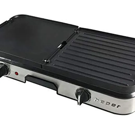 Beper BT.402 Barbecue 2 in 1, Piastre Riversibili Rimovibili, Aluminum