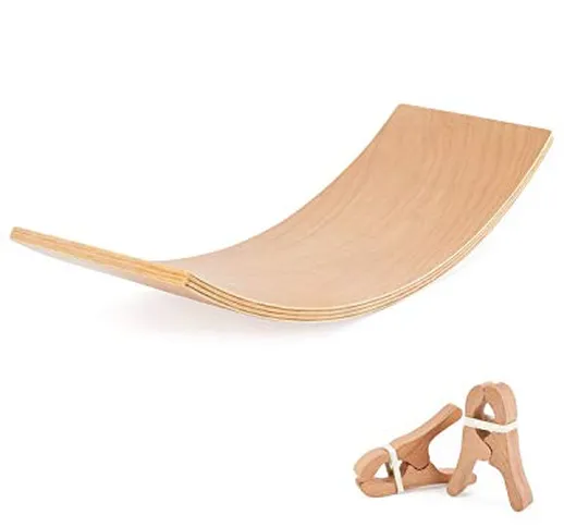 QNINE Balance Board 80 cm x 30 cm, in legno, per migliorare l'equilibrio, la creatività e...
