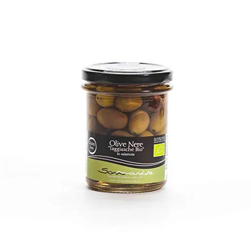 Olive nere taggiasche BIO in salamoia - Sommariva - Liguria - Vaso di vetro - GR - Taggias...