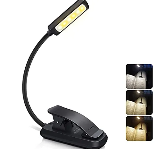 Lampada da Lettura, USB Ricaricabile Luce da Lettura con 6 LED, 3 luminosità, 360°Flessibi...