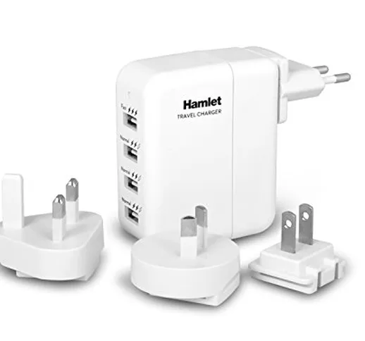 Hamlet XPWC420TRAV - World Travel Charger. Alimentatore USB da parete 4 Porte / 20 Watts +...