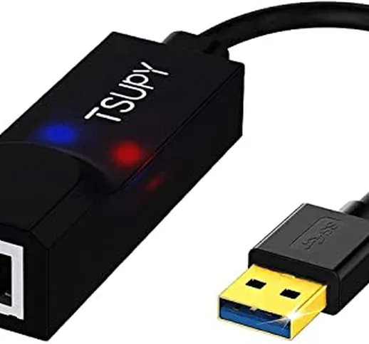 TSUPY Adattatore USB Ethernet con LUCI LED, Adattatore Ethernet USB 10/100/1000Mbps, Alta...