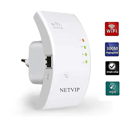 NETVIP Ripetitore WiFi Wireless 300Mbps/ 2.4GHz WiFi Extender e Access Point Potenzia la T...