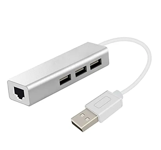 Jsdoin Adattatore Ethernet USB, Hub Portatile USB A a 3 Porte con Porta Ethernet, Supporto...