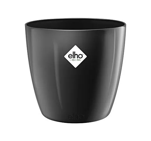 Elho Brussels Diamond Round Vaso di Fiori, Metallic Black, 18.3x18.3x16.8 cm
