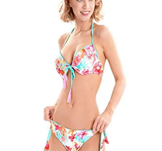 VACANZE ITALIANE Bikini Push up Imbottito con Slip con Laccetti sui Fianchi. Impreziosito...