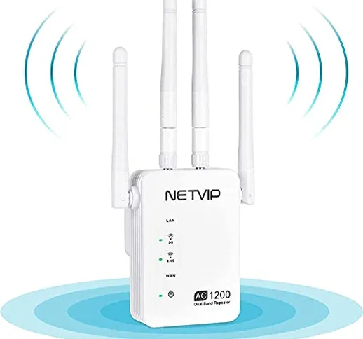 NETVIP Ripetitore WiFi 1200Mbps Amplificatore Segnale WiFi Ripetitore Dualband (5GHz 867Mb...