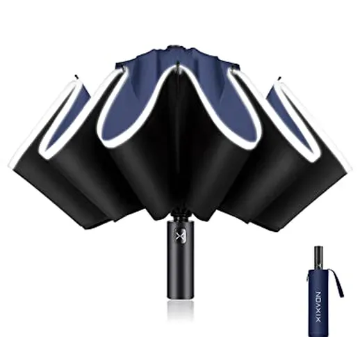 XIXVON Ombrello Pro (10 Bacchette, Blu) | 99% Protezione UV UPF 50+, Striscia Di Sicurezza...