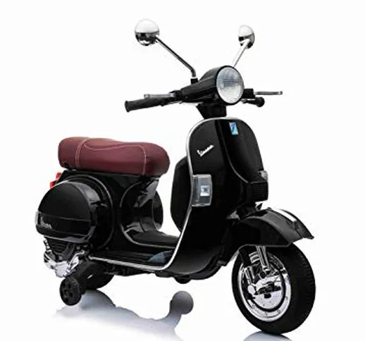 LAMAS TOYS Moto Scooter Elettrico per Bambini Vespa PX 150 12V con Rotelle Sella in Pelle...