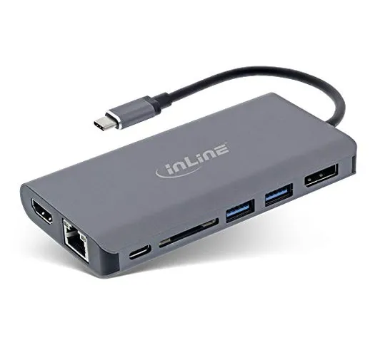 InLine® Docking Station 7 in 1 USB di tipo C, HDMI, DisplayPort, USB 3.2, lettore di sched...