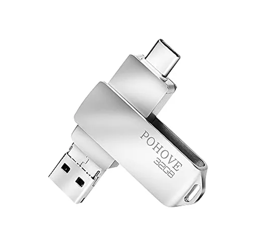 POHOVE Chiavetta USB 32 GB, 3 in 1 Pennetta USB Type C 32 Giga Tipo C/Micro USB/USB 3.0 Im...