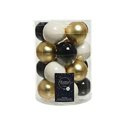 set 20 palline dia.6 cm bianco nero oro in vetro 142253 addobbo natalizio perfetto per add...