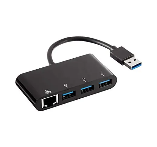 Amazon Basics - Adattatore a 3 porte USB 3.0 con porta gigabit ethernet RJ45, nero