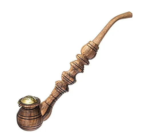 Pipa fatta a mano in legno – lunga pipa 100% naturale per tabacco con coperchio in metallo...