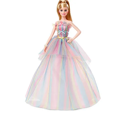 Barbie- Birthday Wishes Bambola da Collezione Bionda con Vestito Arcobaleno, Giocattolo pe...
