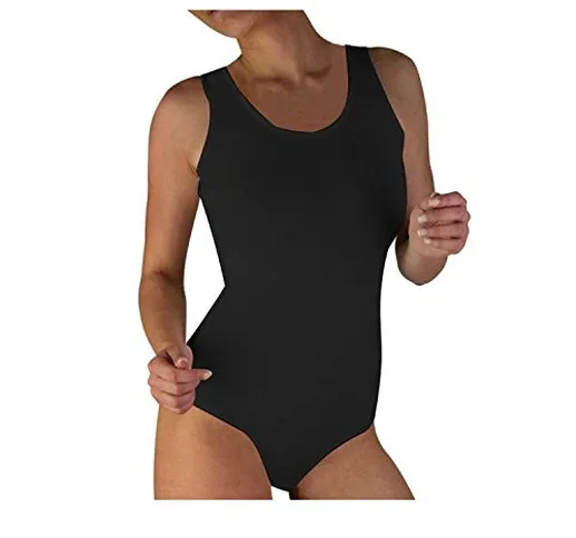 Body Canotta Donna Ragazza in Cotone Elasticizzato Spalla Larga per Danza Balletto Sports...