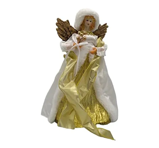 Nataluna Puntale per Albero di Natale a Forma di Angelo, Bianco e Oro, 31 Centimetri, con...