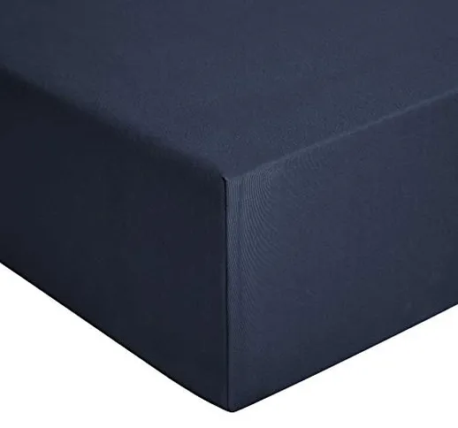 Amazon Basics - Lenzuolo con angoli, in jersey, Blu marino - 90 x 200 cm