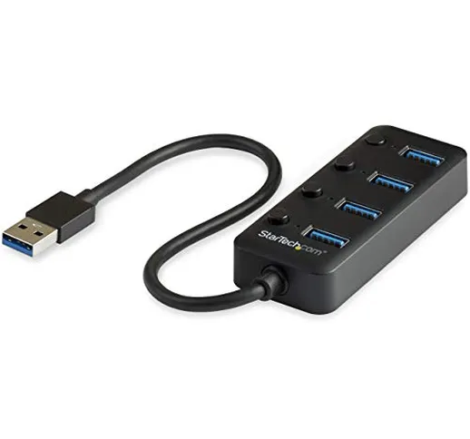 STARTECH.COM HB30A4AIB Hub USB 3.0 a 4 Porte, 4 x USB-A con Switch On/off Individuale, Ner...