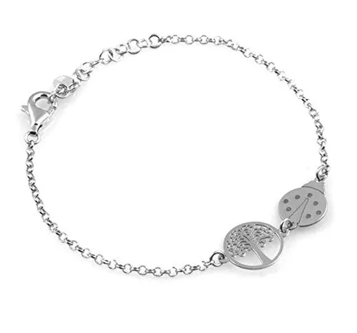 amorili Bracciale Donna Bimba con Coccinella e Albero della Vita in Argento 925 Lungo cm 1...