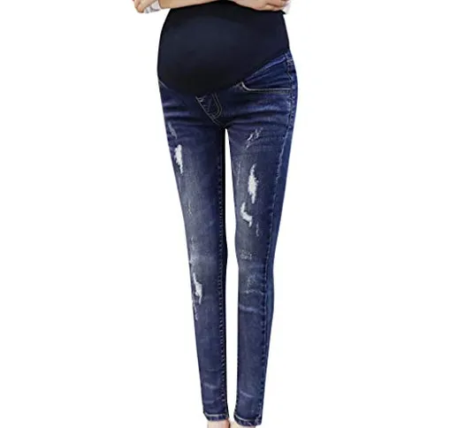 Pantaloni Premaman Jeans maternità Strappati Vita Alta Slim Fit Regolabili Denim Pantaloni...