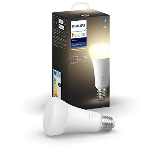 Philips Hue White Lampadina Smart, 15.5 W equivalente a 100 W, con Bluetooth, Luce Bianca...