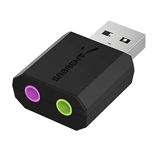 SABRENT Scheda audio USB cuffie e microfono per MAC e Windows, Adattatore audio presa USB,...