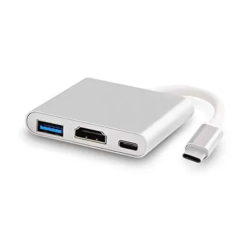 DEMKICO Adattatore USB C a HDMI 4K,3 in 1 Tipo C Adattatore a HDMI Converter con Porta di...