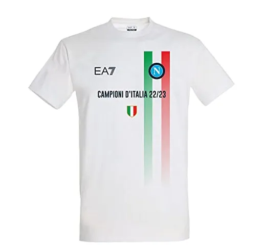 SSC NAPOLI T-Shirt CELEBRATIVA Campioni d'Italia 22/23, Adulto, L, Bianco