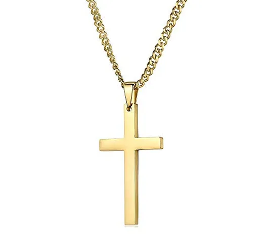 Collana a catena con croce in oro 14 ct, per donne e me, placcata in oro bianco 14 ct, dur...