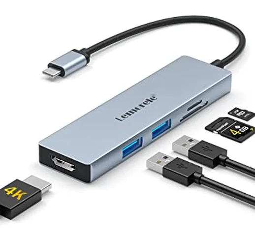 Lemorele Hub USB C HDMI 4K - 6 in 1, Spazio Alluminio Adattatore USB C Hub con 2 USB 3.0,...